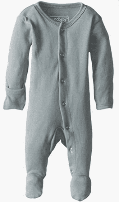 Organic cotton baby pajamas by Loved Baby brand. Solid grey color with button down middle. 