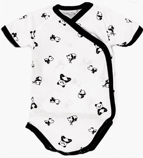 Organic Egyptian cotton baby pajamas by Under The Nile brand. Black and white design with panda print. 