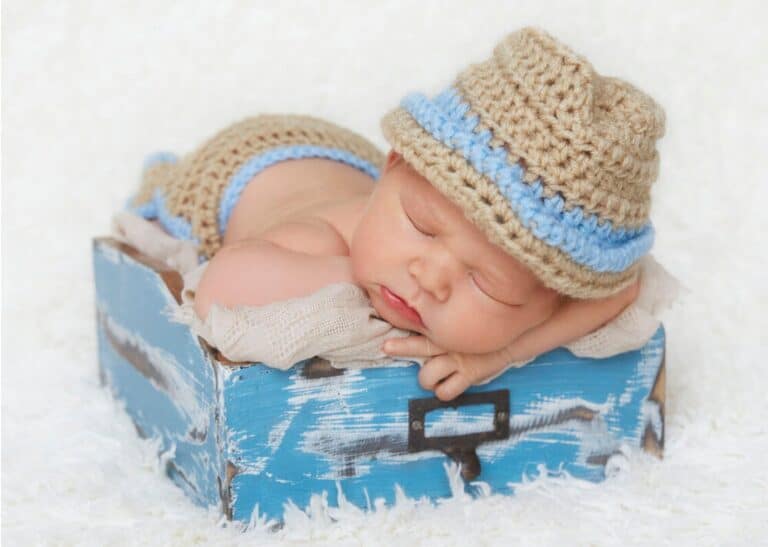 Baby sleeping wearing an organic baby hat