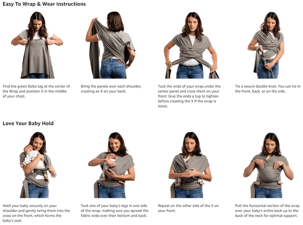 Instructions for an organic baby wrap. 